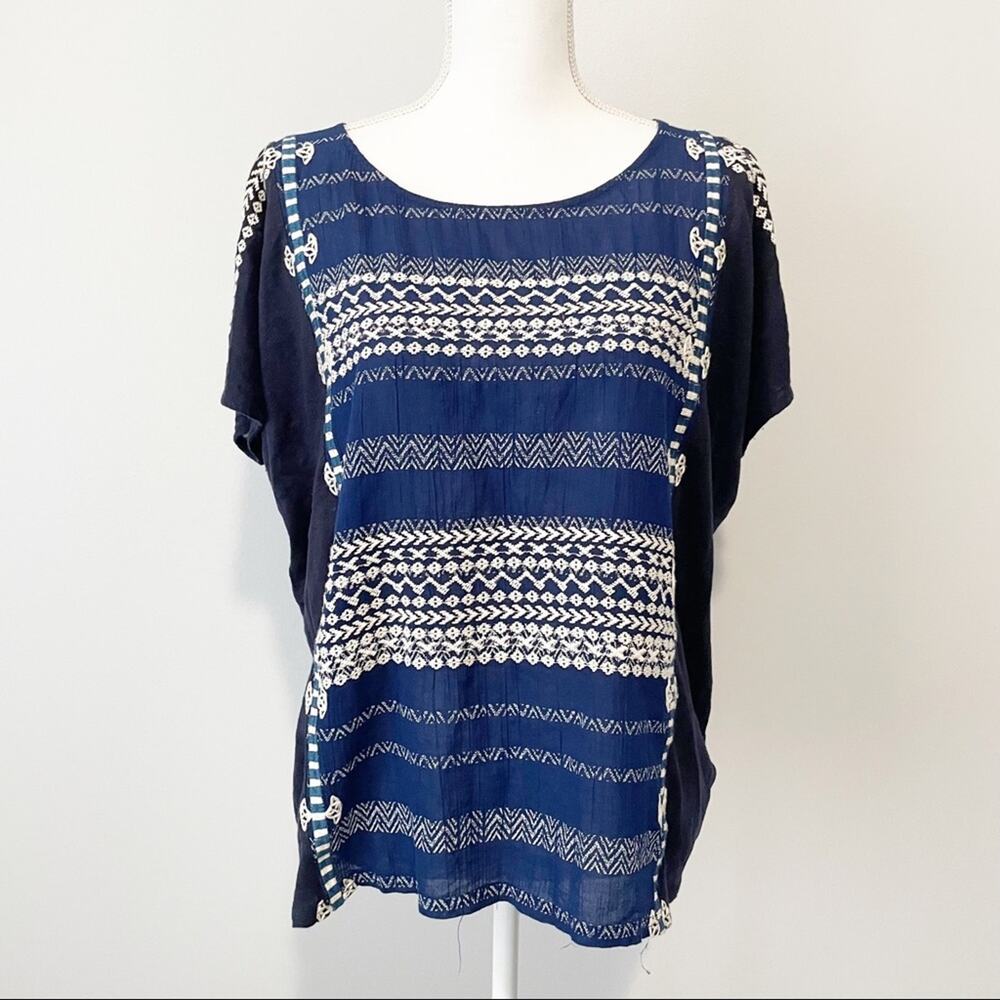 J. Crew navy embroidered cotton top dolman short sleeve size medium